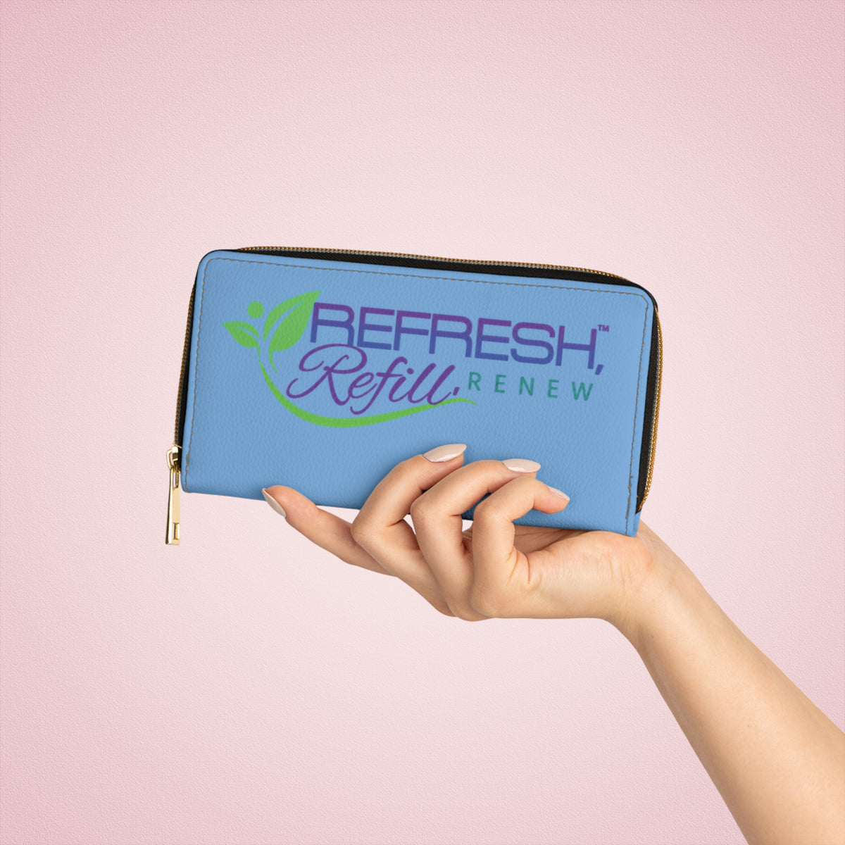 Refresh Refill Renew Zipper Wallet - Stylish Blue Wallet for Everyday Use